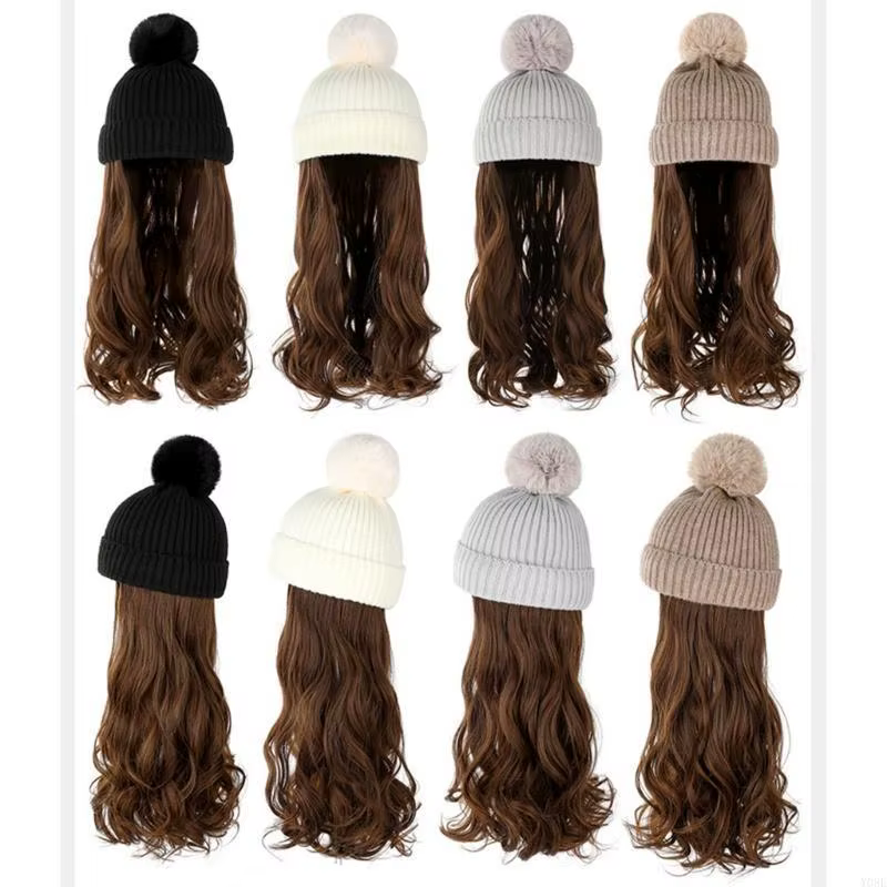 Chapeau tricoté avec Extensions cheveux pour filles