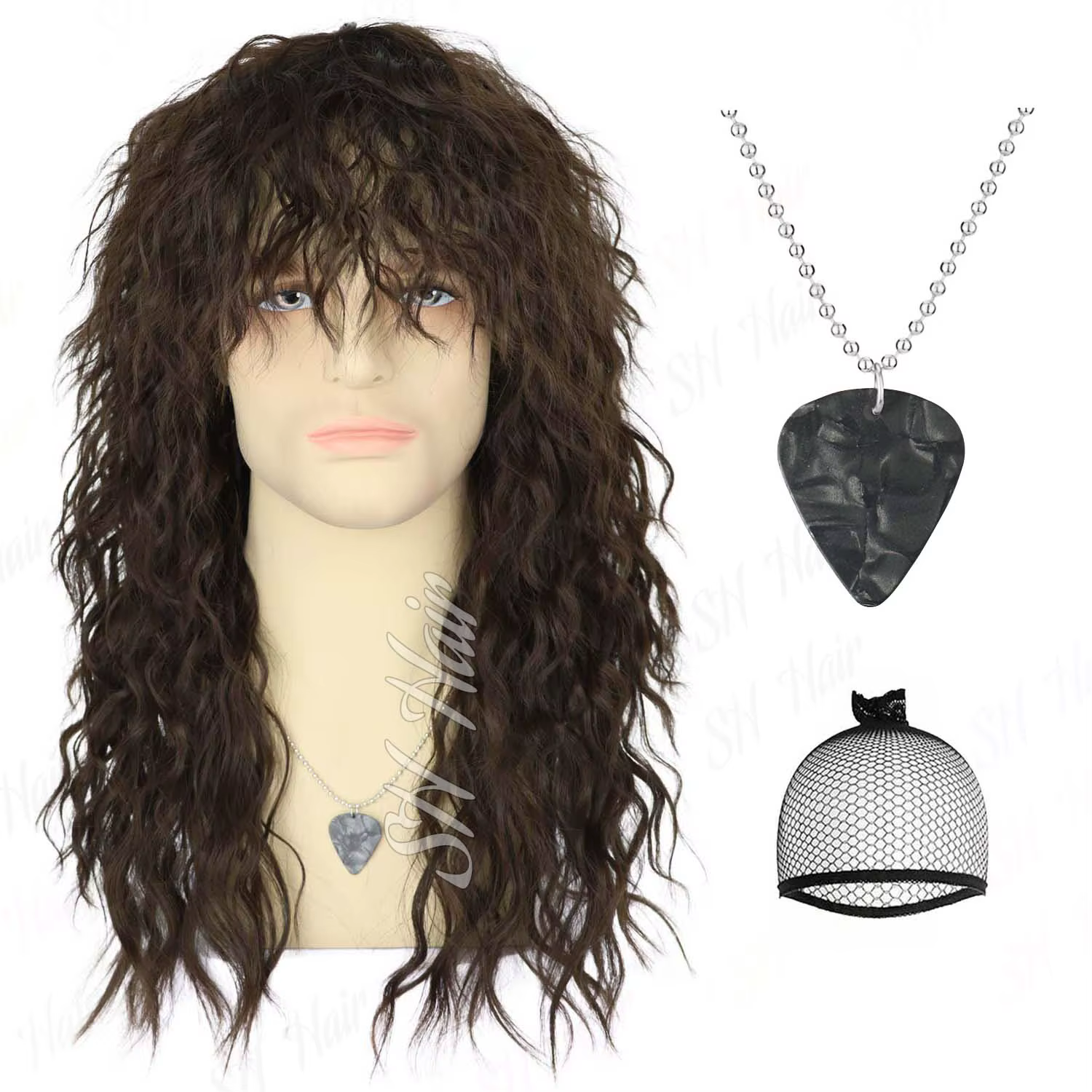 Perruque de mulet synthétique pour hommes avec collier