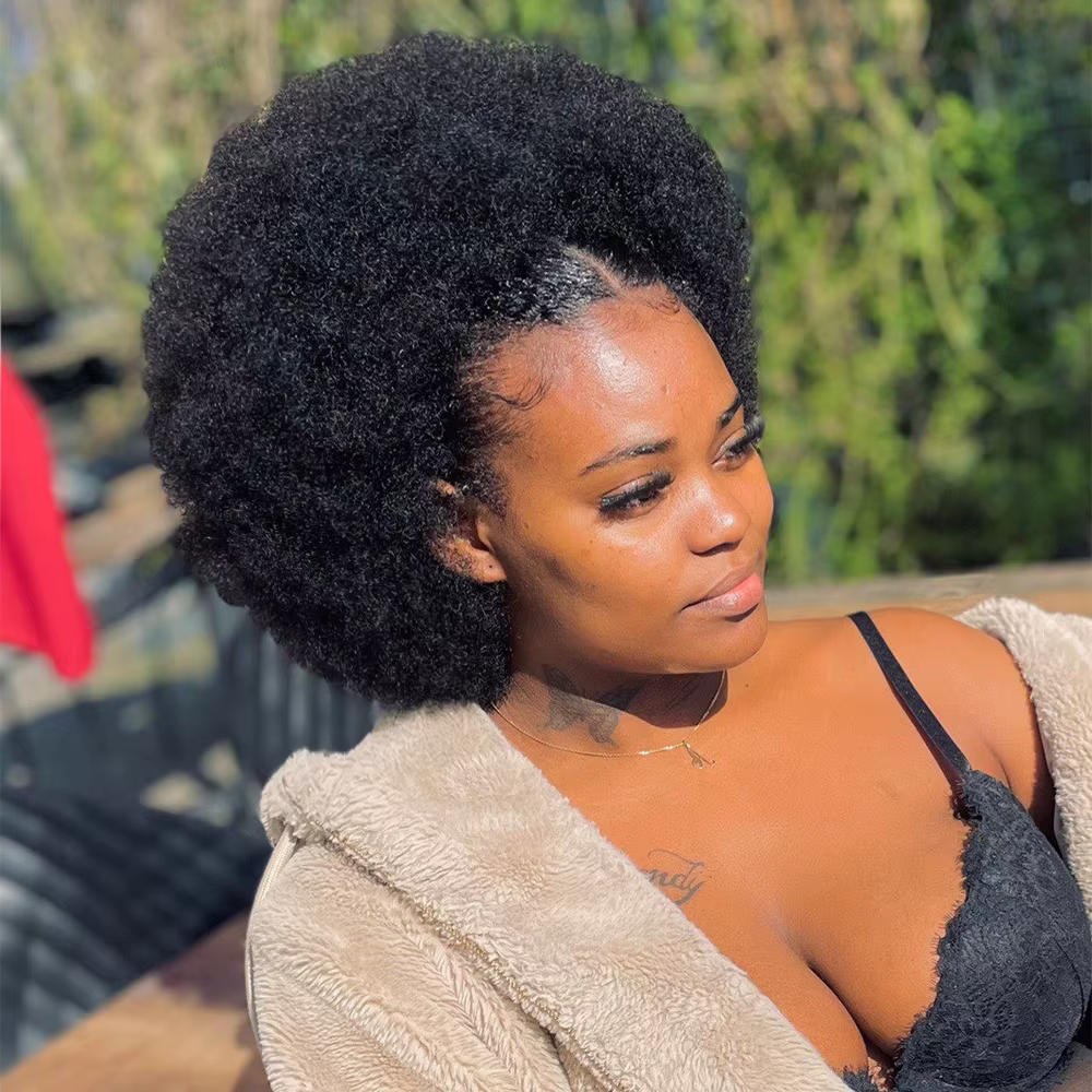 Chignon Afro en Cheveux Humains Crépus et Bouclés