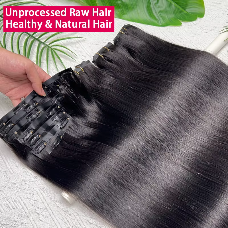 15A pince sans couture Ins cheveux humains raides 100% Extensions