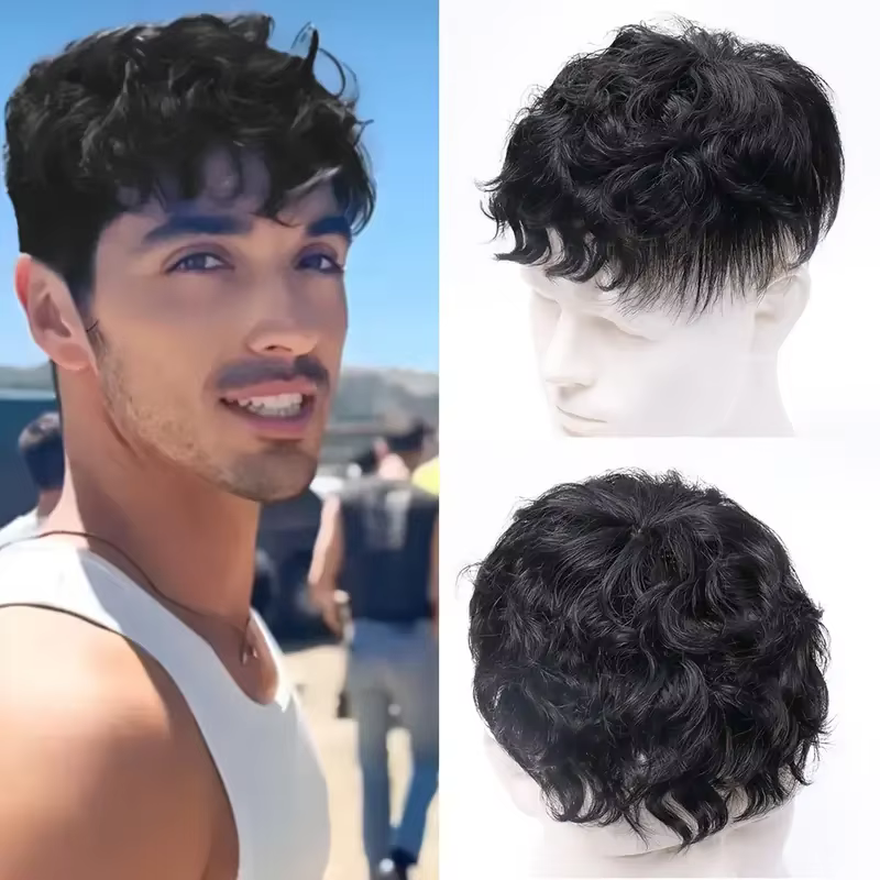 Perruque de cheveux humains Leslie bouclée/moelleux pour hommes