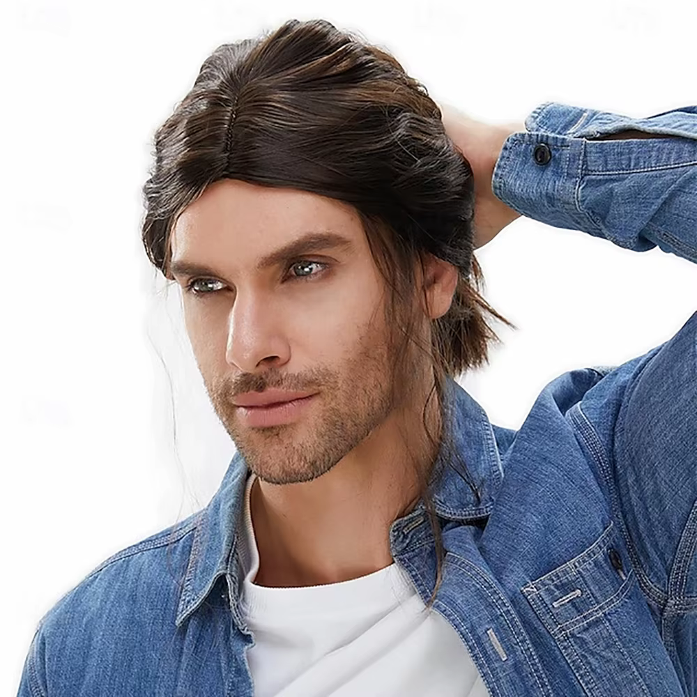 Perruque synthétique longue ondulée pour hommes