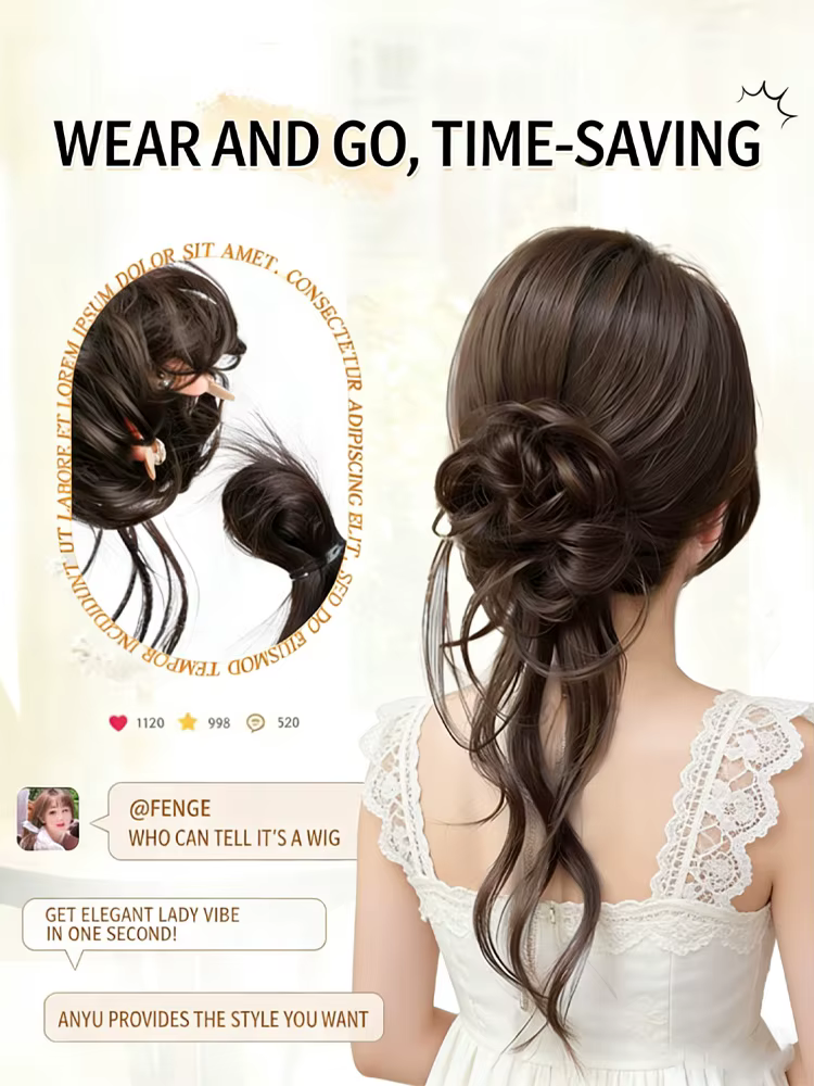 Perruque Dragon Beard Meatball Bun pour femmes et filles