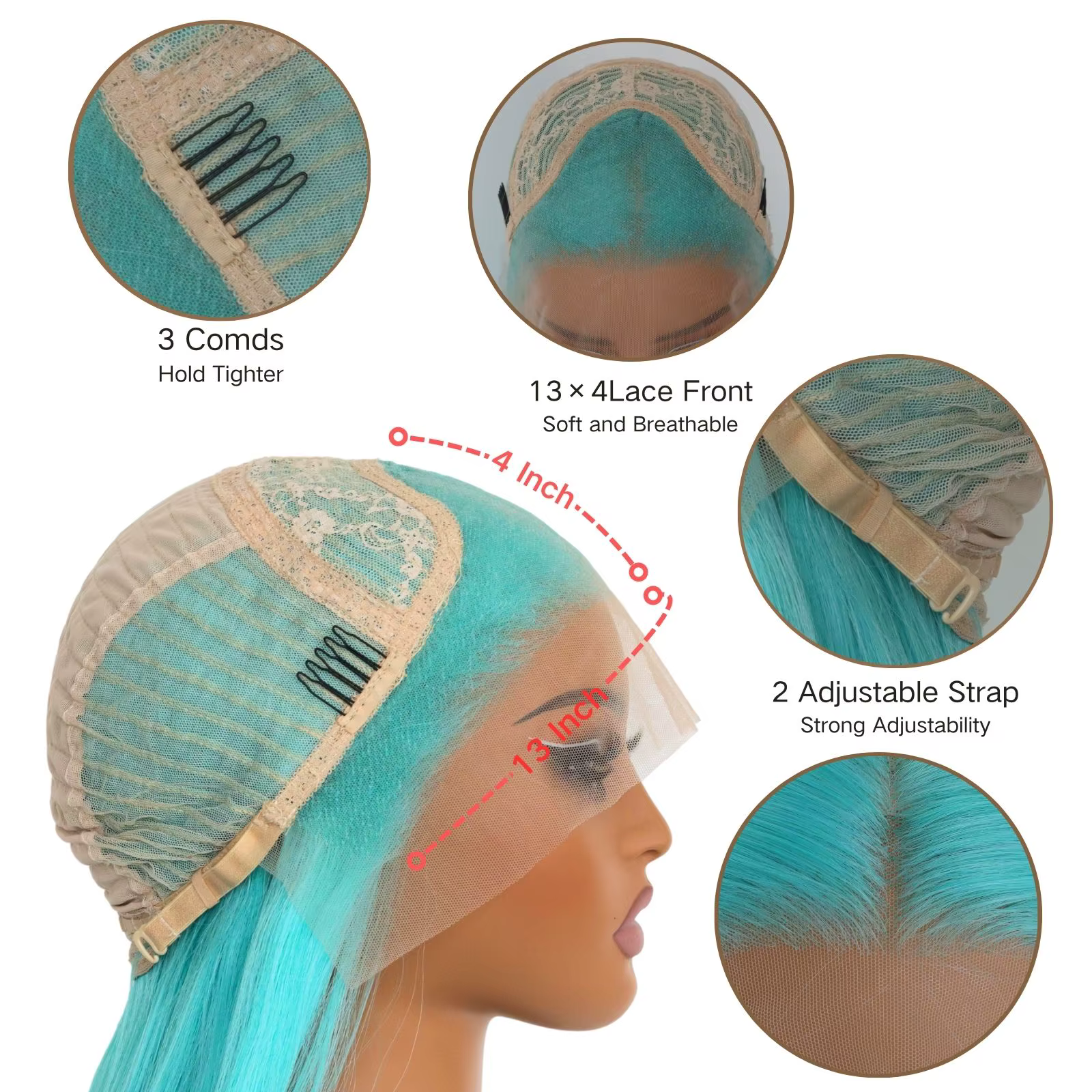 Perruque Lace Front Wig synthétique de couleur bleu menthe