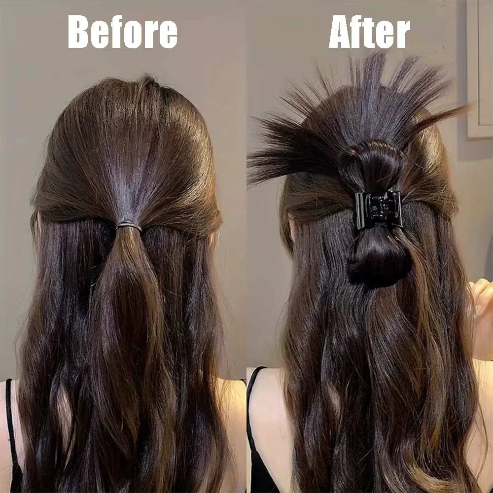Extension de faux cheveux synthétiques chignon droit avec griffe Updo plume de poulet volant tête postiche pour fille femmes Chignons