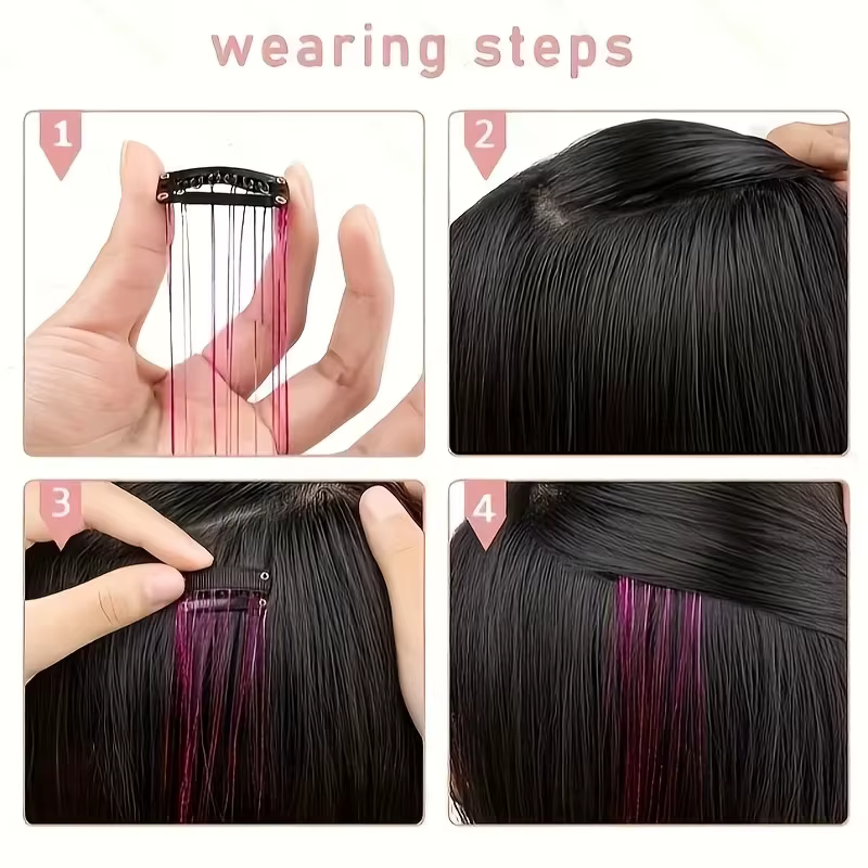 12 pièces Kit de guirlandes de cheveux synthétiques avec outil 1200 brins Extensions