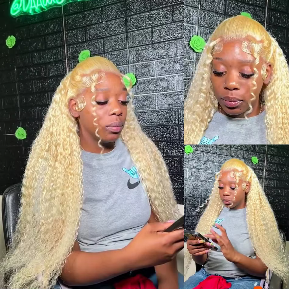 Perruque Cheveux Humains Blond Miel 613 Brésilienne Ondulée Profonde 13x6 HD Lace Frontal 30 Pouces Bouclée, Perruque Lace Frontale 13x4 Water Wave