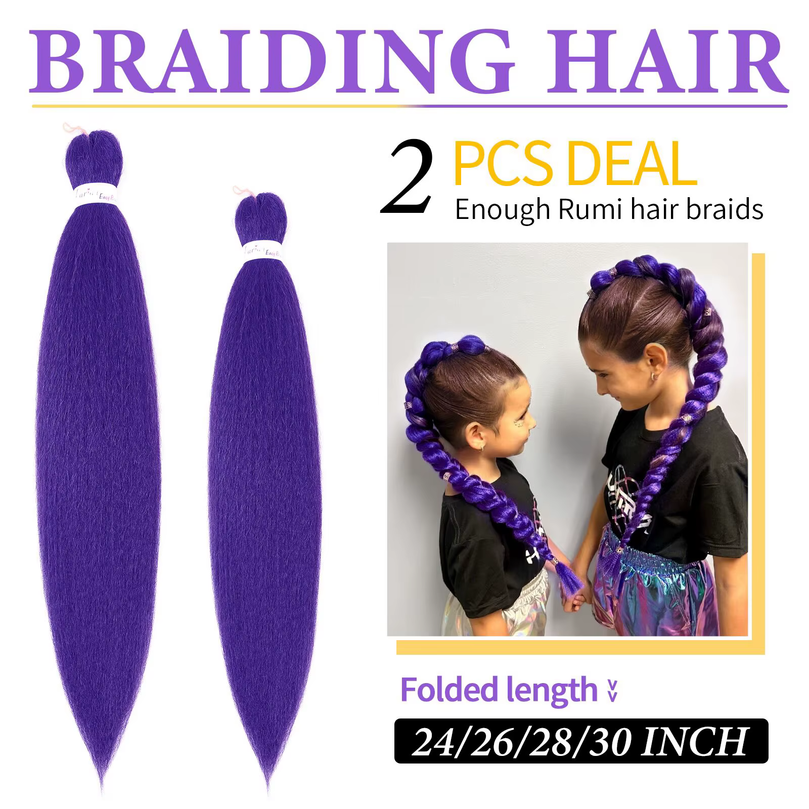 Extensions capillaires synthétiques tressées violettes