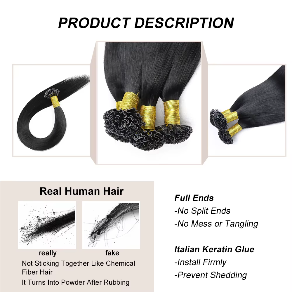 Extensions de cheveux humains à pointe en U