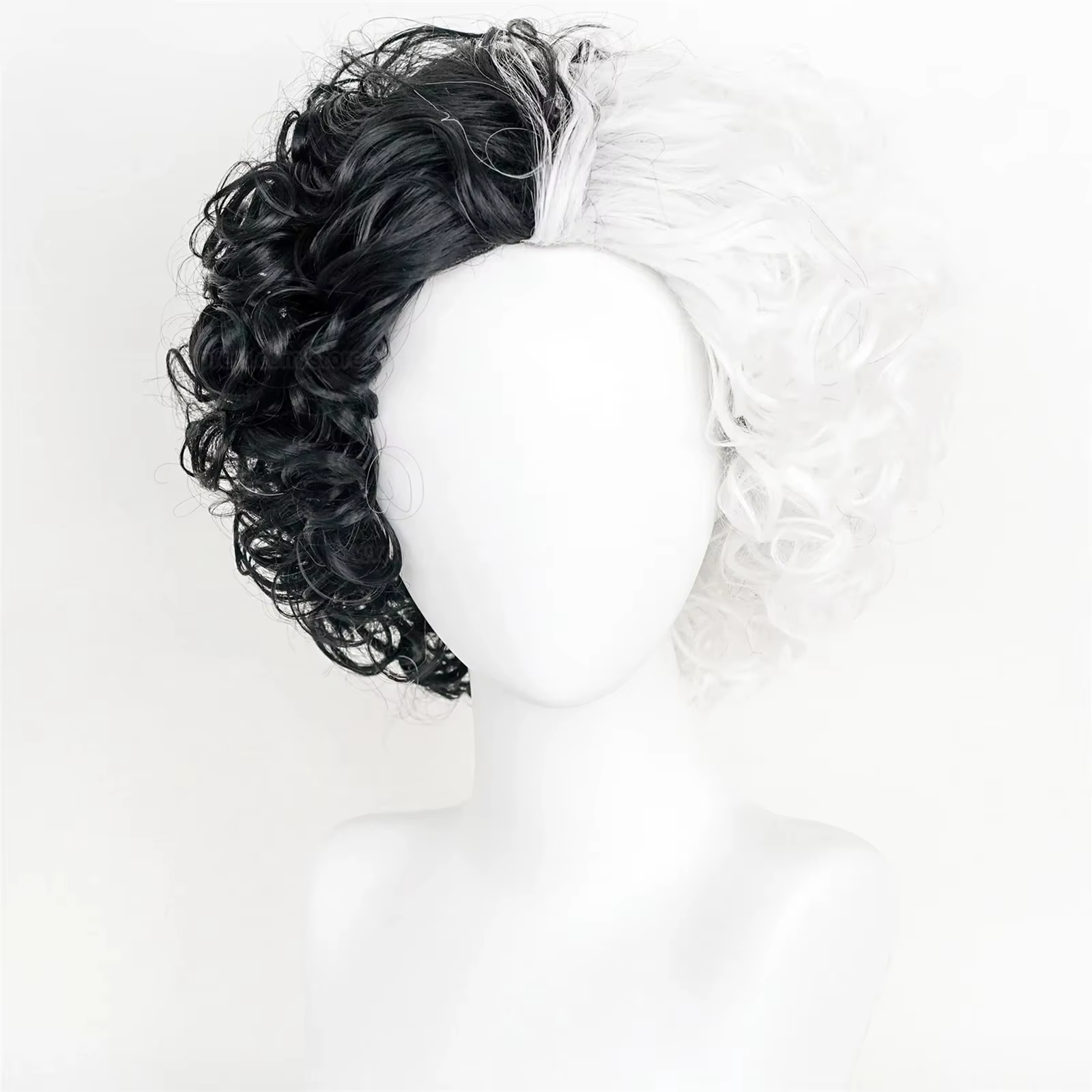Anime Cruella de Vil Cosplay perruque accessoires Cruly moitié noir