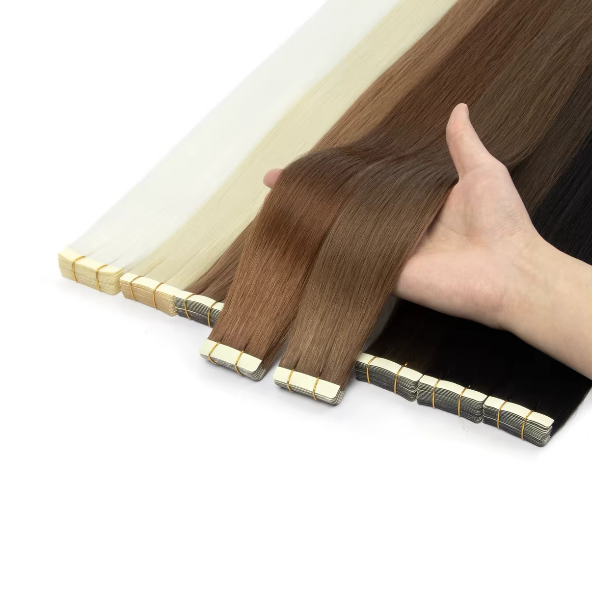 Extensions de cheveux synthétiques blondes à bandes adhésives, extensions de cheveux à bandes adhésives sans couture, 4x0,8 cm, bandes adhésives en PU, 20 pièces