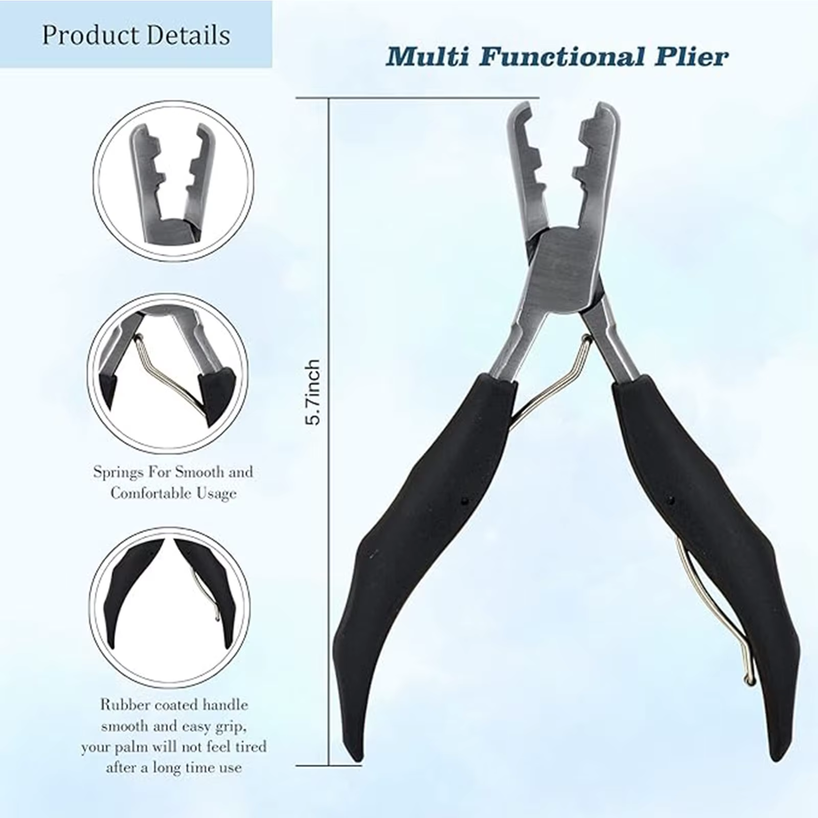 Pince à extensions capillaires noire en acier inoxydable