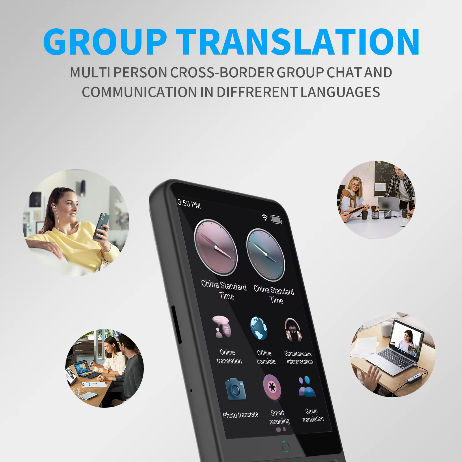 Dispositif de traduction linguistique prenant en charge 138 langues en temps réel, traducteur vocal IA avec traducteur ChatGPT