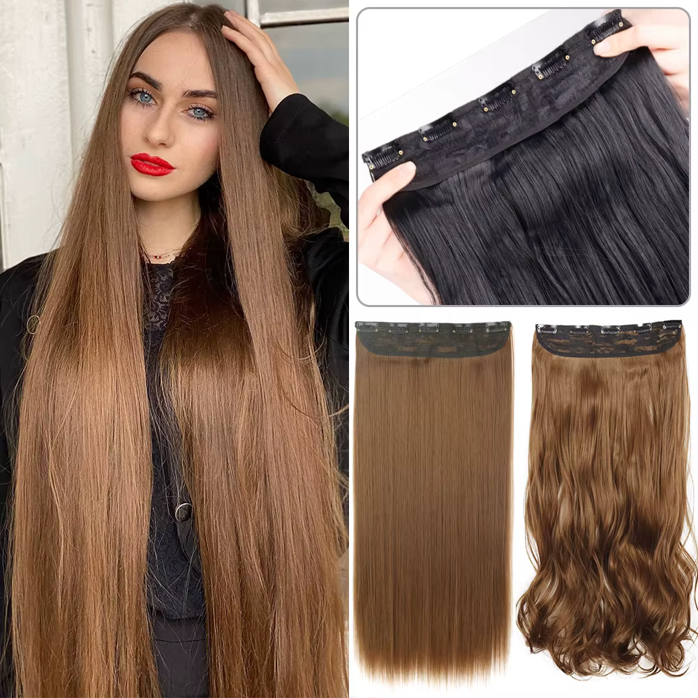 Extensions de cheveux synthétiques longues droites pour femmes