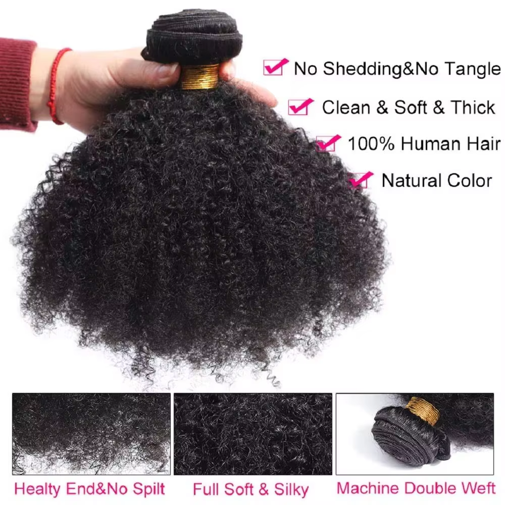 Afro crépus bouclés paquets mongol 1/3 Afro crépus cheveux humains paquets affaire 8-26 "Extensions de cheveux bouclés armure de cheveux humains pour les femmes