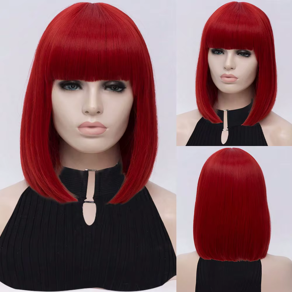 MSIWIGS femmes synthétiques droites courtes rouge Bob perruques avec frange Cosplay perruque femme