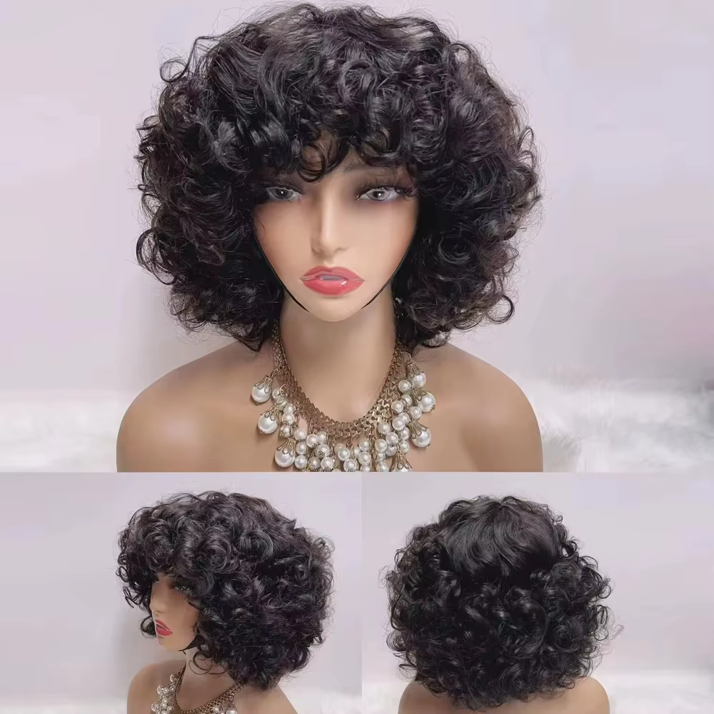 250% rebondissant bouclés Bob perruques de cheveux humains lâche