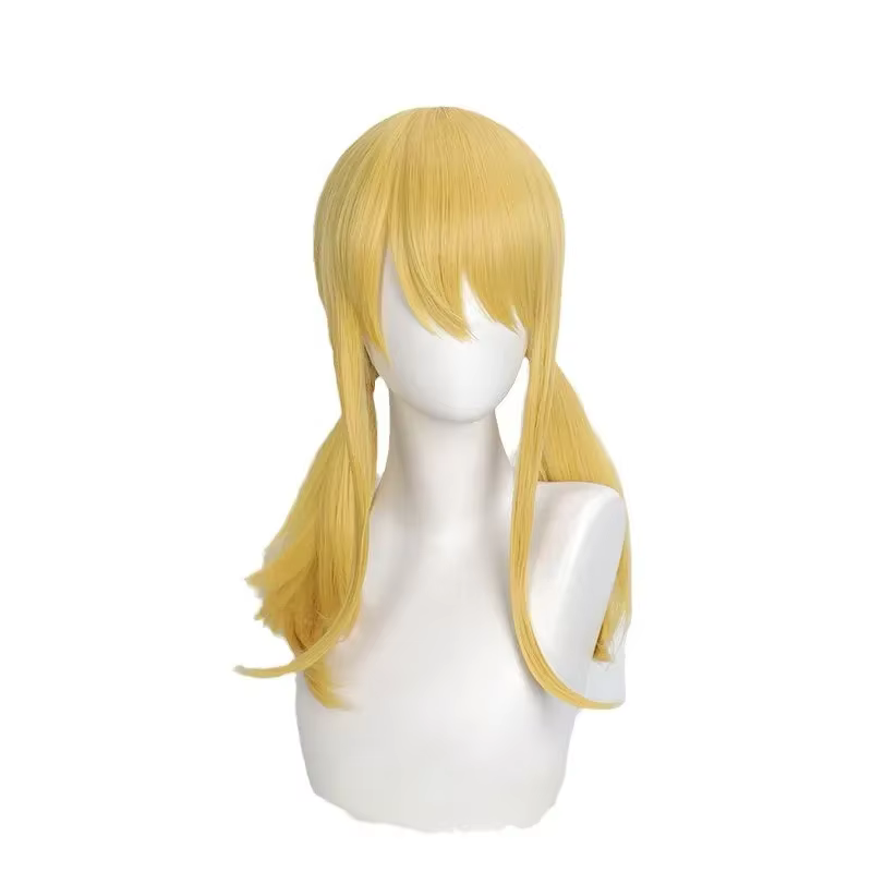 Lucy Cosplay perruque intégrée Double tressé cheveux Style or jaune fée queue