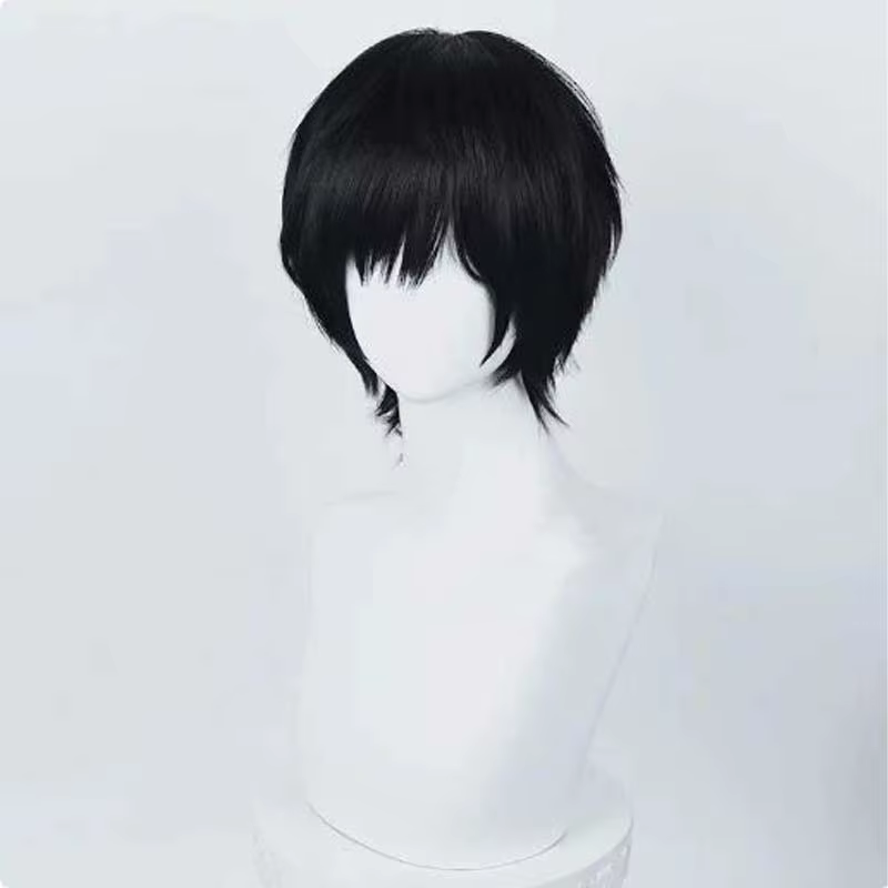 Perruque de Cosplay Anime Yoshida Hirofumi, perruque courte noire de 35cm, cheveux synthétiques résistants à la chaleur, perruques de fête pour hommes
