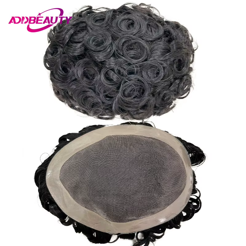 Hommes toupet cheveux humains Fine Mono NPU indien perruques