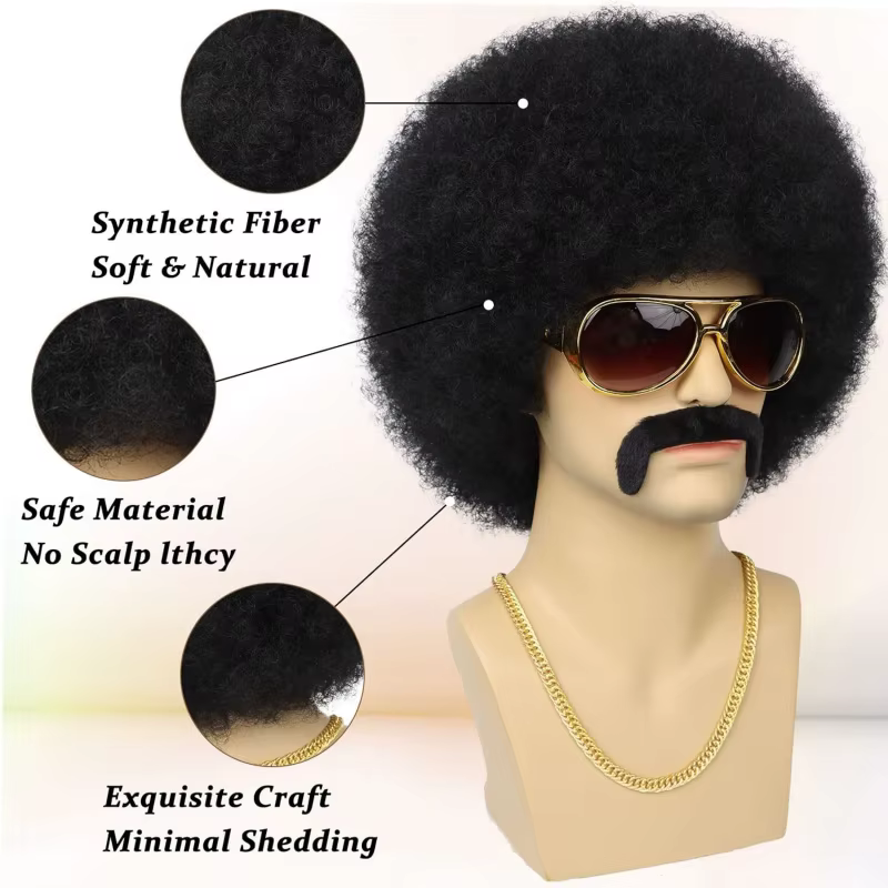 Perruque Afro pour hommes des années 70 pour fête Disco