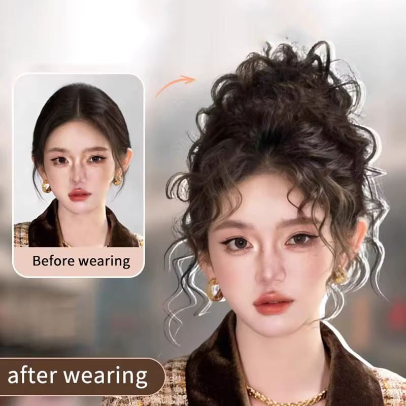 Chignon synthétique élégant et bouclé avec élastique