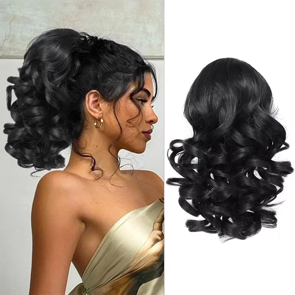 Extensions de queue de cheval synthétiques courtes bouclées avec cordon de serrage, Extensions de cheveux élégantes pour un usage quotidien, accessoires pour cheveux