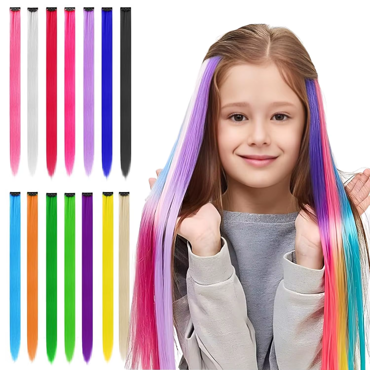 10 pièces Extensions synthétiques de cheveux colorés pince colorée dans