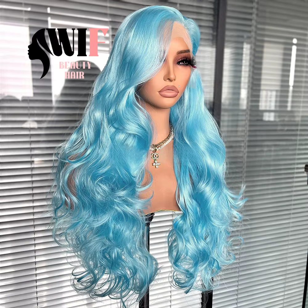 WIF – perruque synthétique ondulée bleue