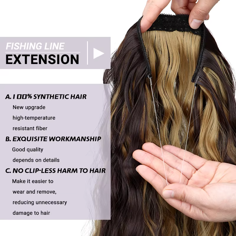 Extensions capillaires synthétiques longues de ligne de pêche