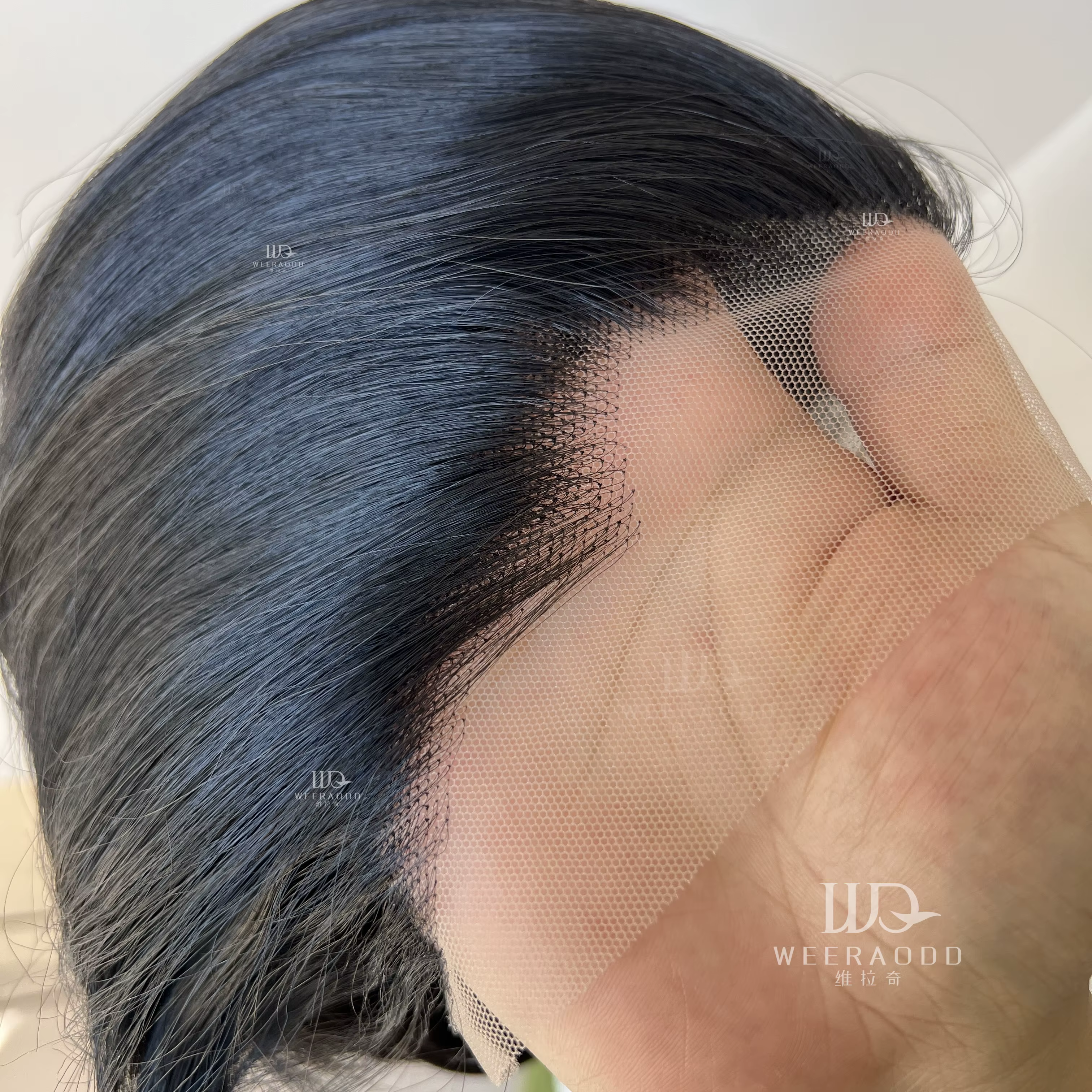 Perruque de cheveux courts noirs pour homme avec une coiffure lissée au dos Cosplay 13*4 HD