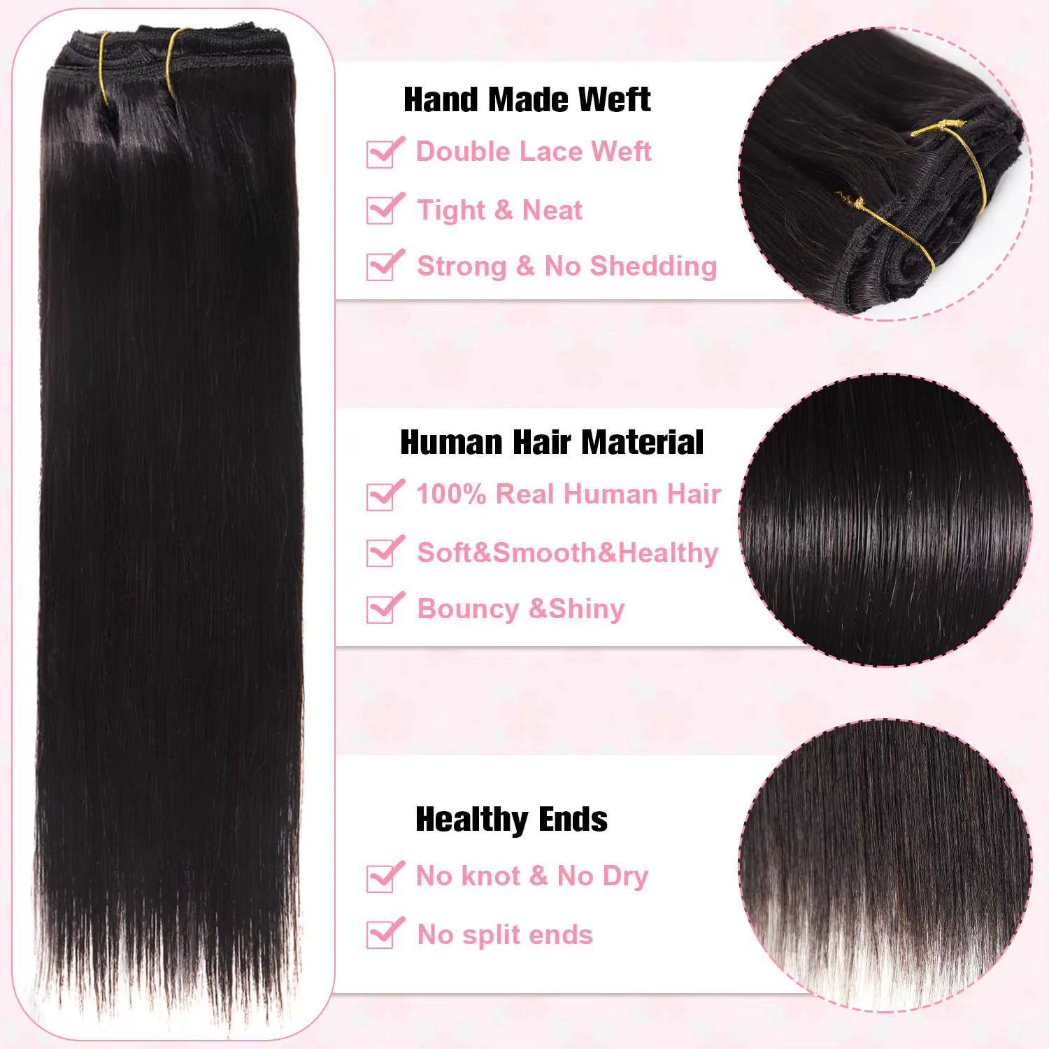 Extensions de cheveux à clips de 18/20/22 pouces