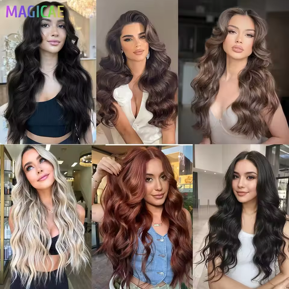 30 pouces 200 grammes surbrillance blonde 27/613 Ombre Brown 6 # Extension de cheveux synthétiques à haute température, Body Wave, Bio-Protain