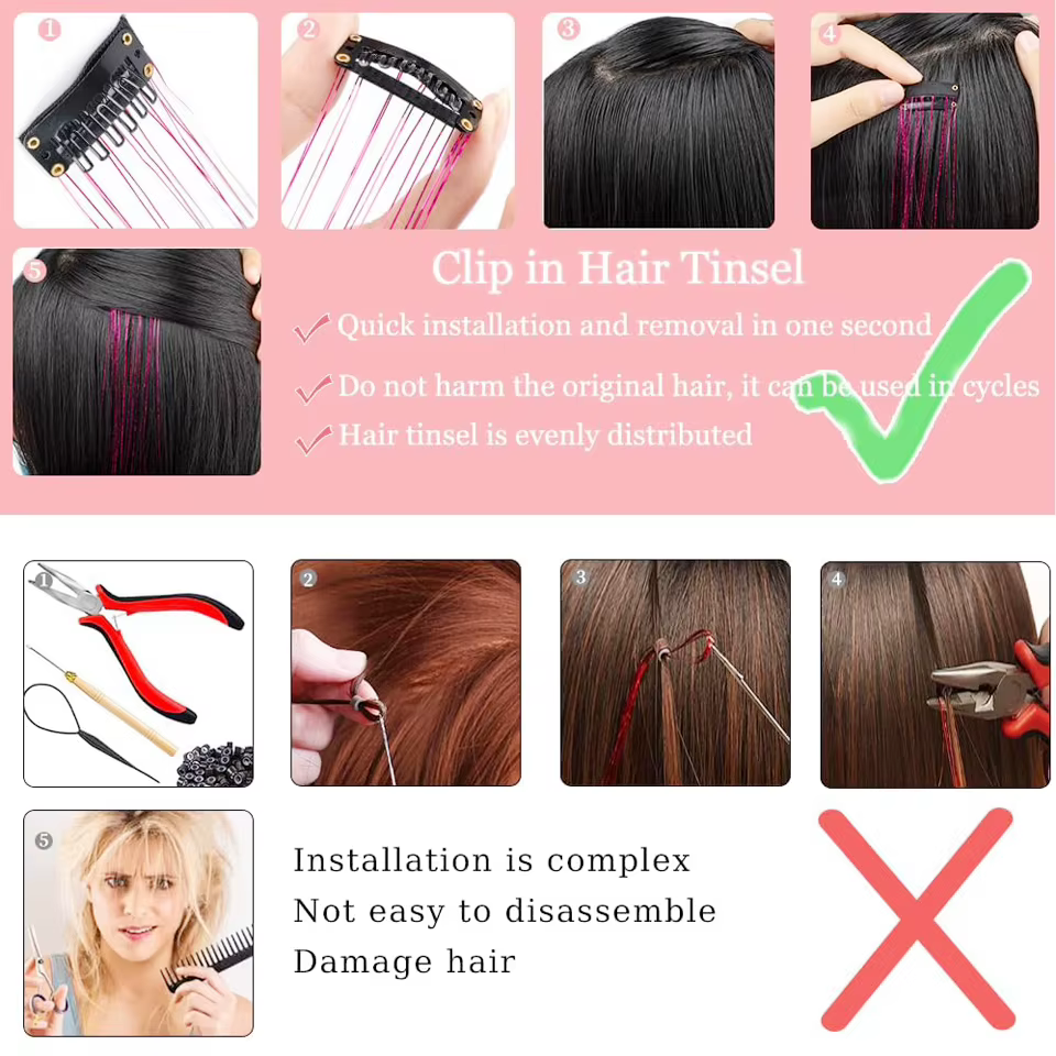 Extensions capillaires synthétiques lisses à paillettes