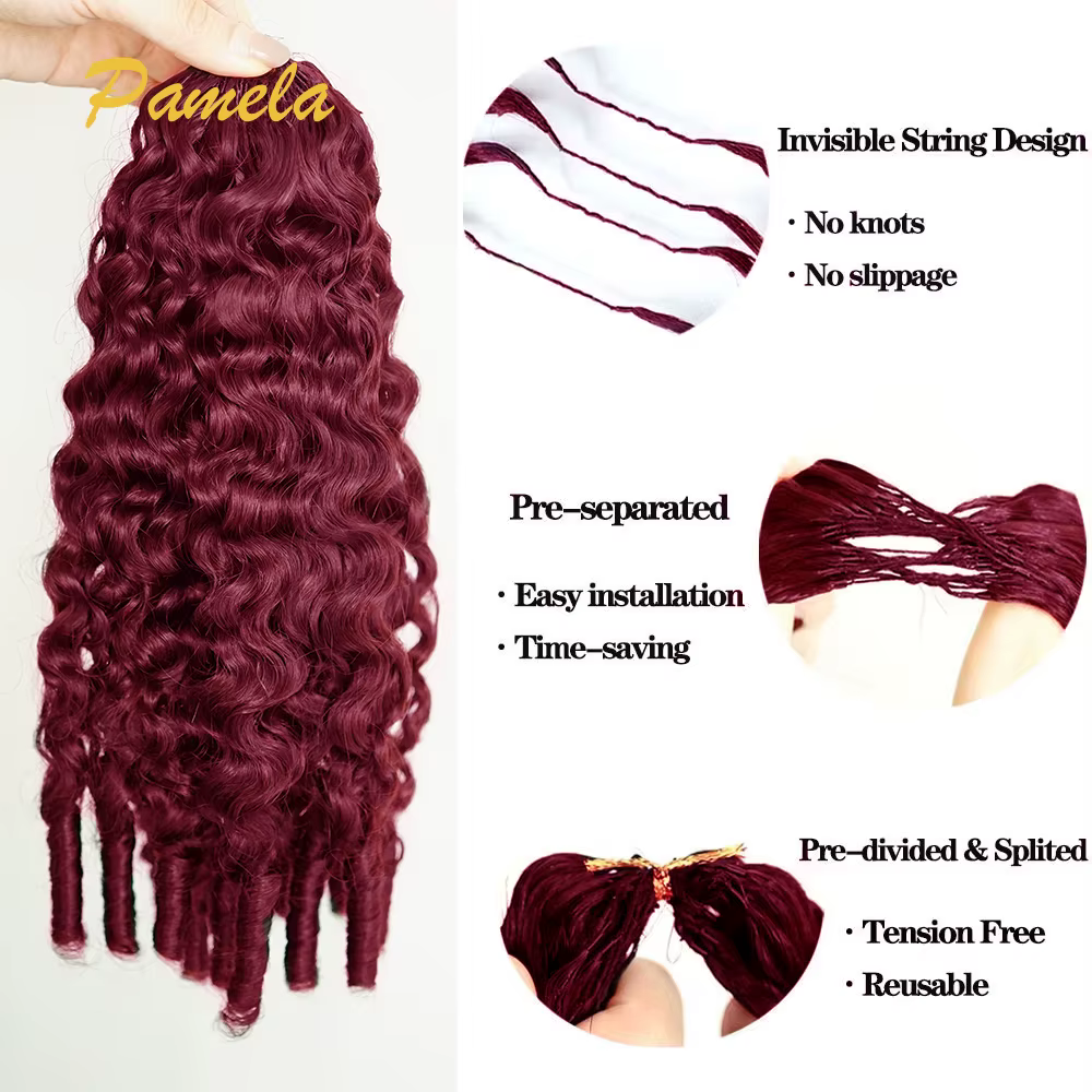 Extensions de cheveux humains bouclés vierges birmans couleur bordeaux