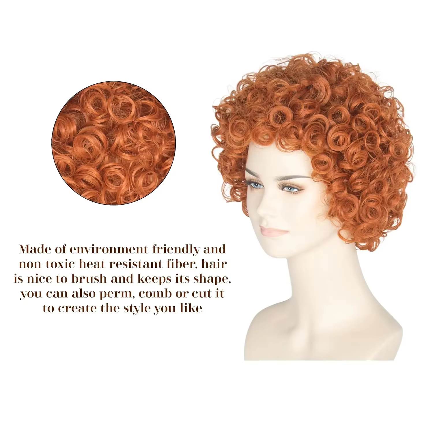 Perruque Courte Bouclée Rouge et Brune pour Femme