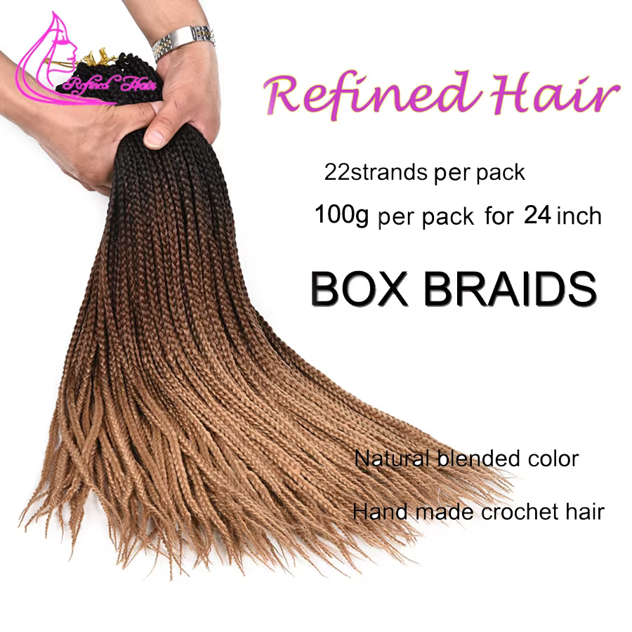 Boîte synthétique tresses 18 24 pouces de Long Ombre Crochet tressage Extensions de cheveux noir brun
