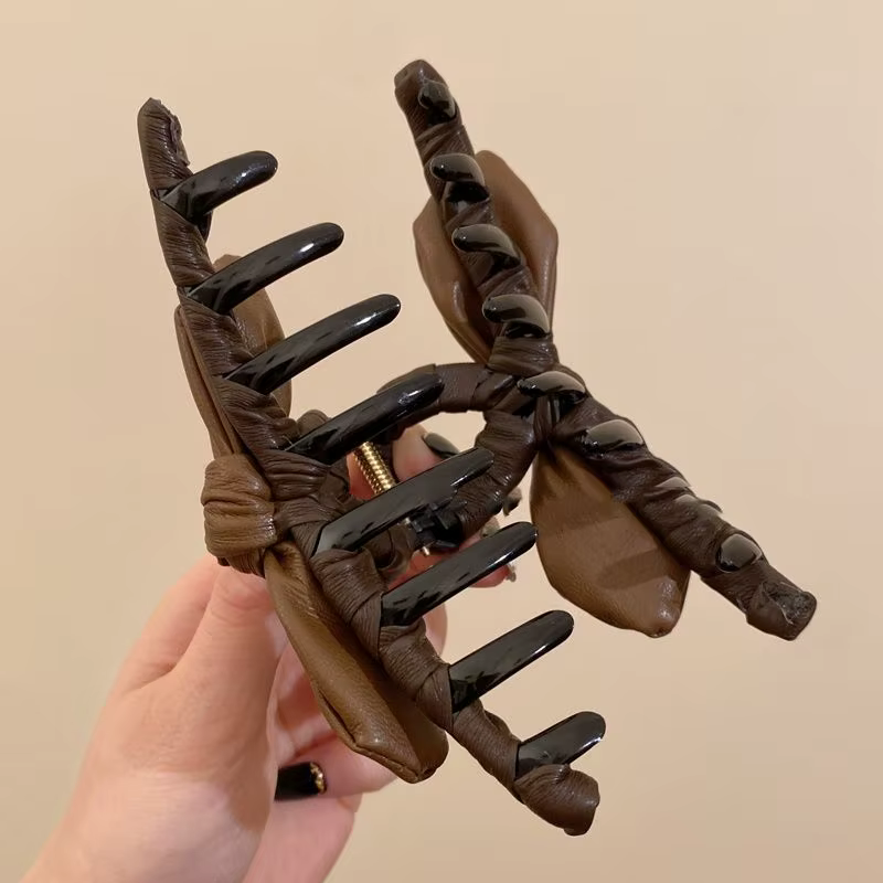 Pinces à cheveux avec grand nœud en cuir de 13CM