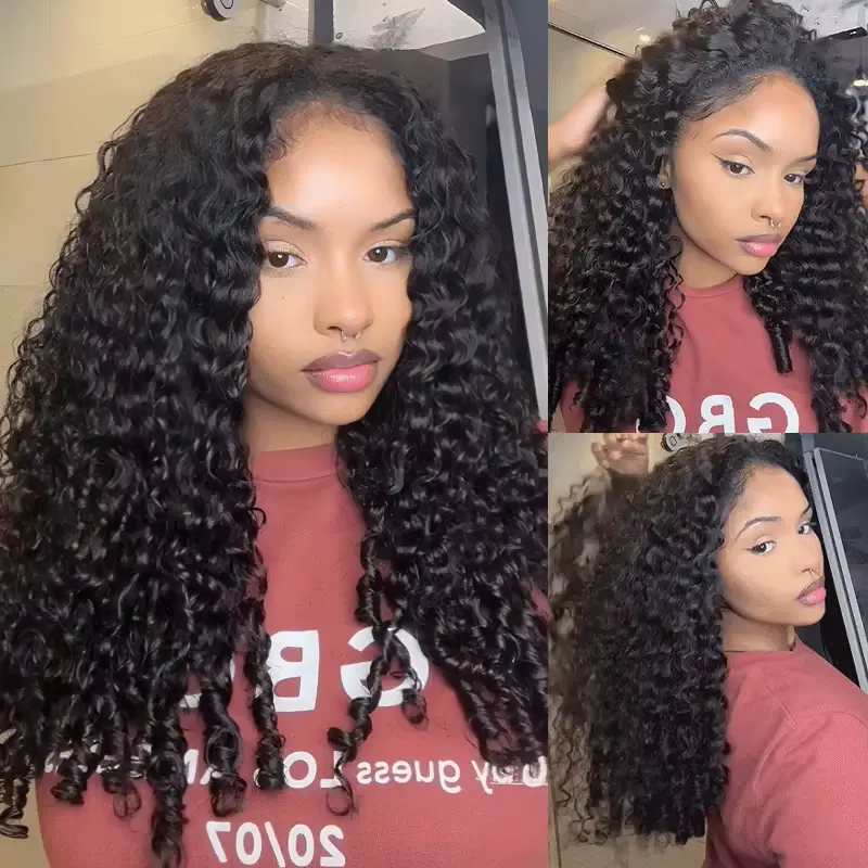 Demi-perruque sans colle birmane Pixi bouclée 100% cheveux humains Remy sans couture rabat