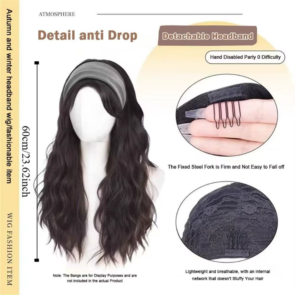 Nouveau Long ondulé bouclés bandeau Extension de cheveux postiches naturelles synthétiques en forme de U demi-tête couverture pour les femmes