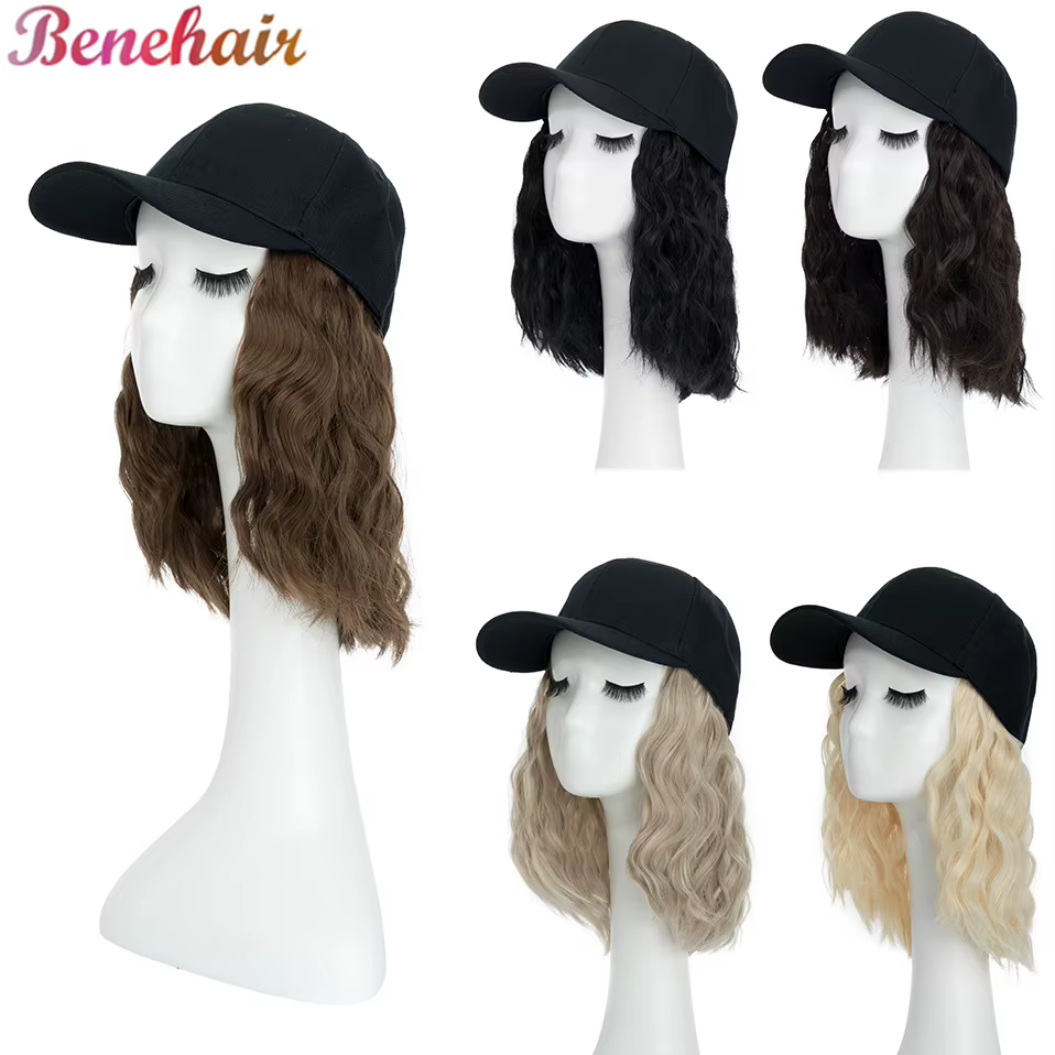 Benehair chapeau perruque pour femmes 8 pouces vague casquette de baseball