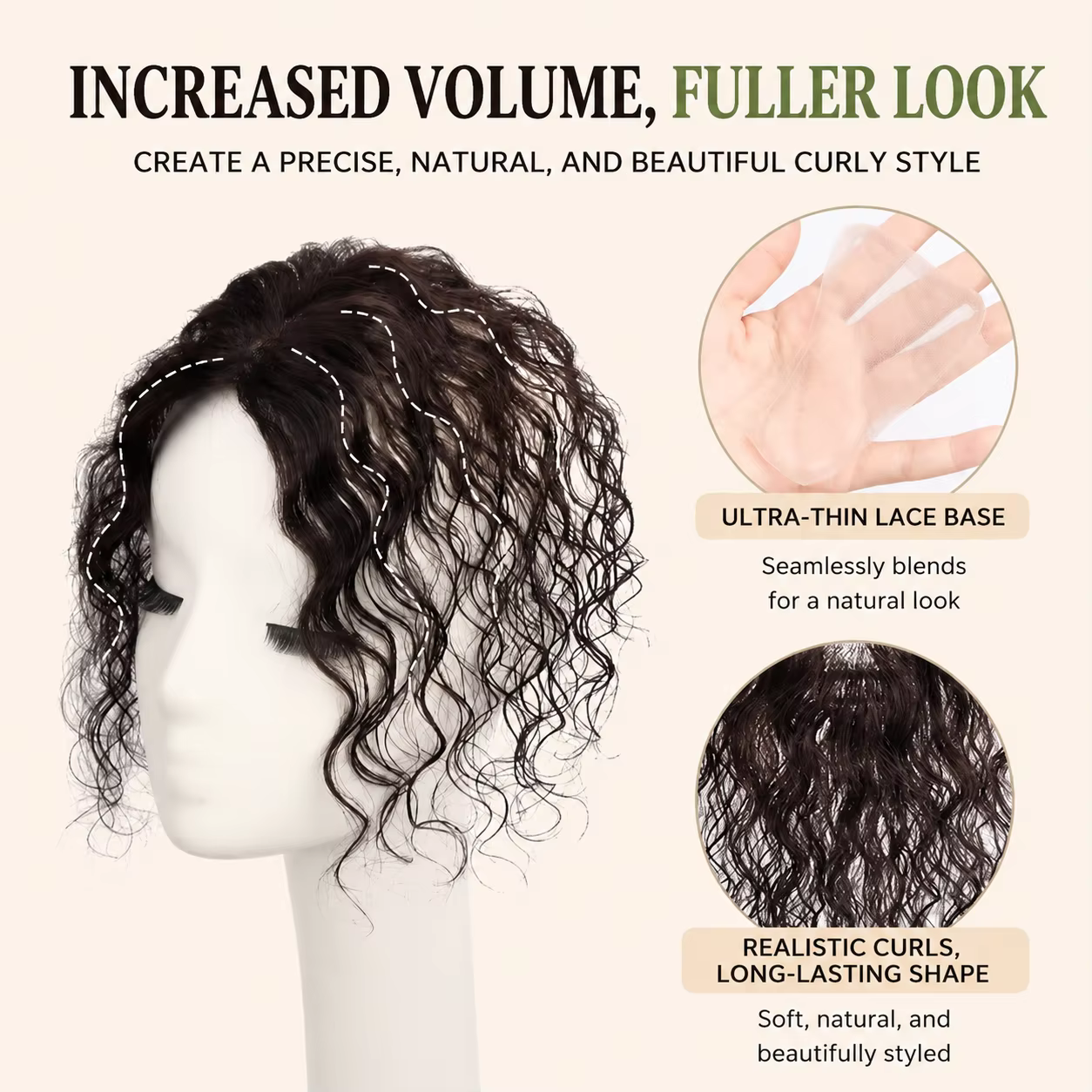 Topper de cheveux humains bouclés pour femmes