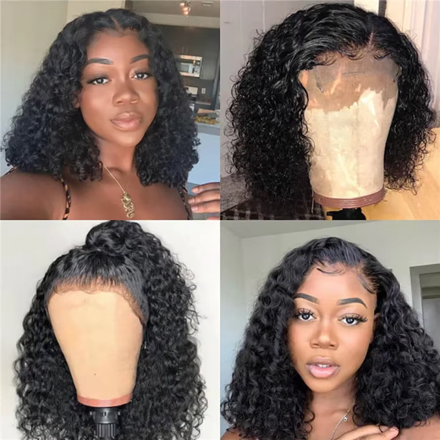Perruque courte bob Water Wave en cheveux humains vierges brésiliens