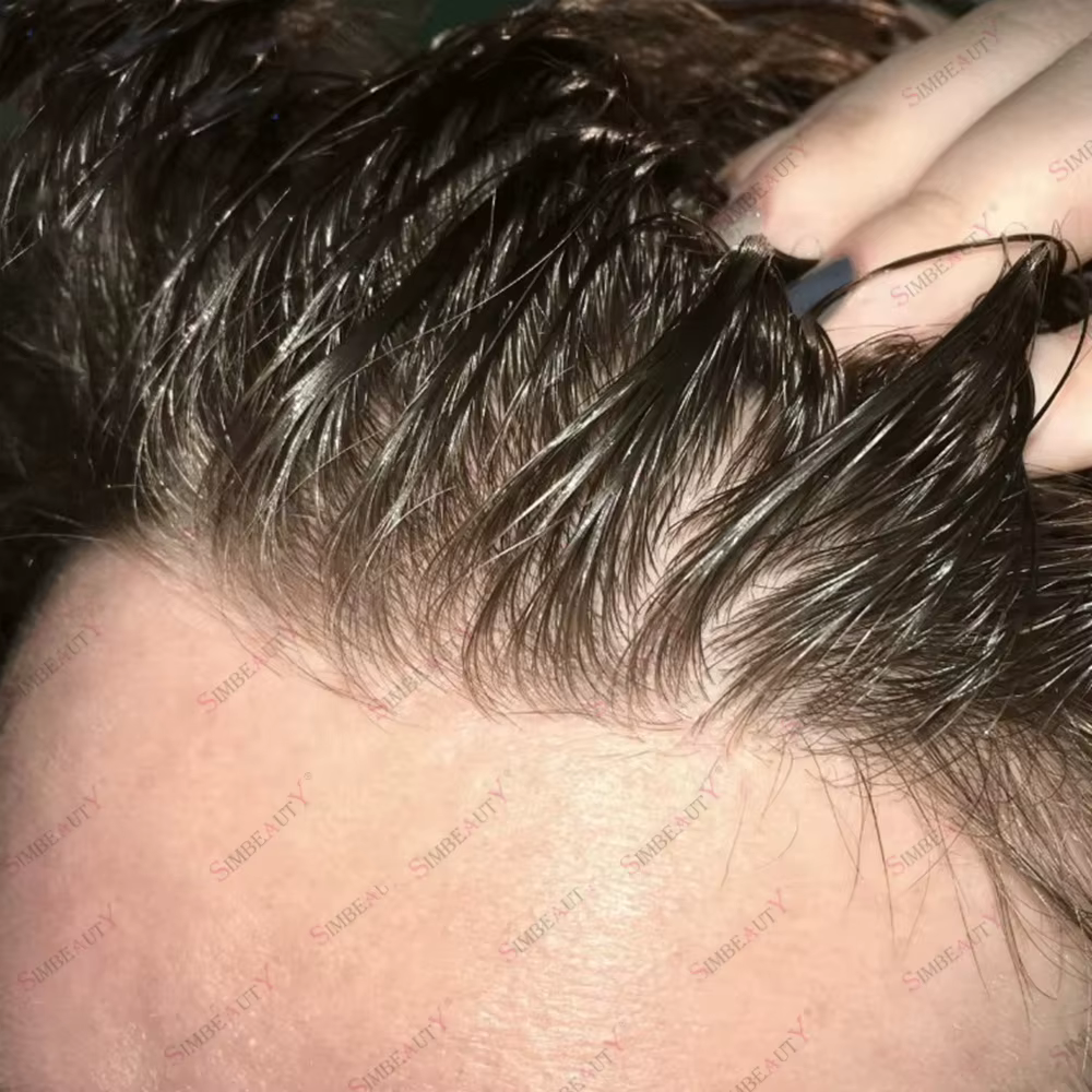Délié naturel 0.02mm Base de peau Super mince toupet pour hommes 80 ~ 90% densité gris mâle système de prothèse capillai