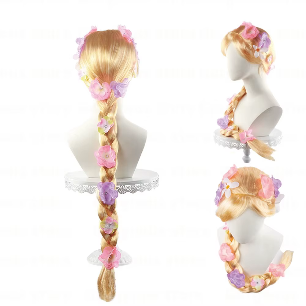 Perruques longues blondes Raiponce pour enfants