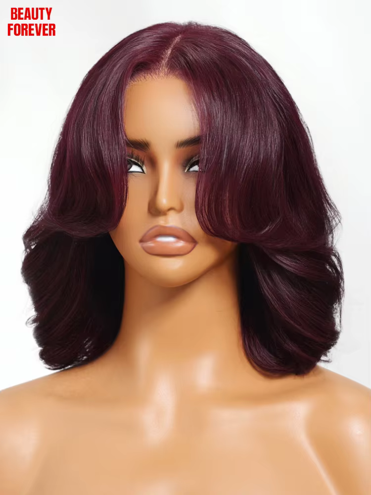 Beautyforever perruque Bob sans colle avec frange de rideau 7x5