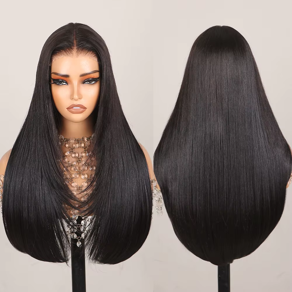 Wear and Go-Perruques de cheveux en couches sans colle
