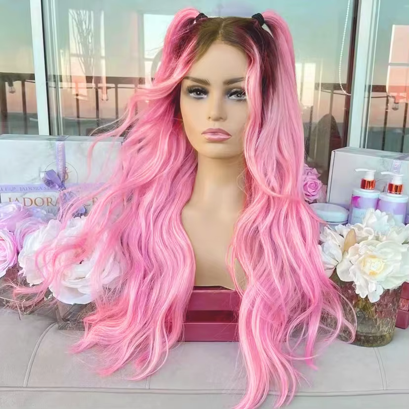 Perruque Lace Front Wig Synthétique Ombrée Rose