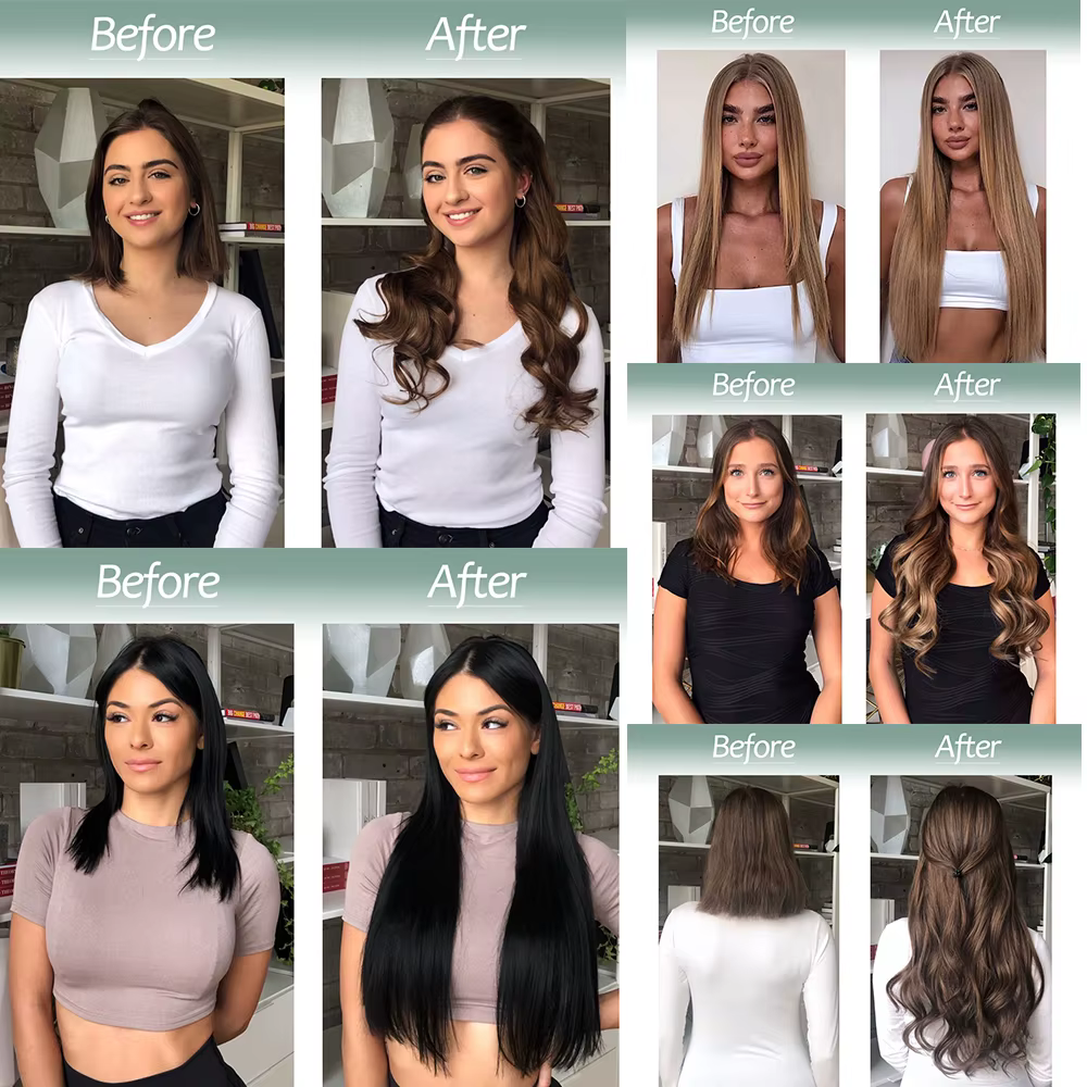 Pas de Clips Extension de cheveux naturels synthétiques artificiels postiche longue droite Blonde noir couleur mixte