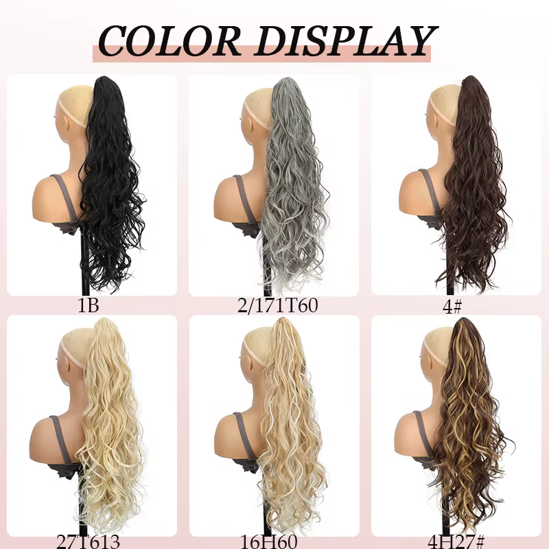 Perruque queue de cheval synthétique pour femmes, longue et bouclée, avec cordon de serrage, Extensions capillaires à clipser pour ajouter du Volume et du Style